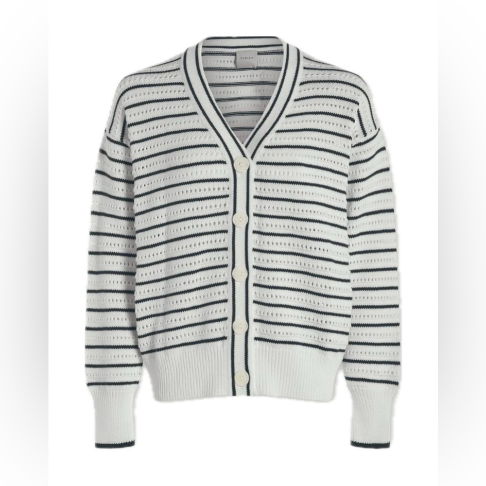 NWOT Varley Antonia Relaxed Cardigan Small White Navy V-Neck